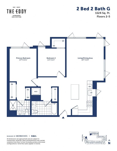 the floor plan of 2 bed 2 bath g